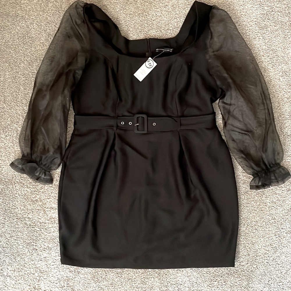 FTF Belted Mini Dress w/ Mesh sleeves